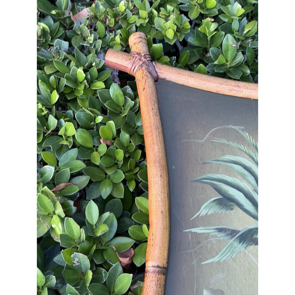 Vintage MCM Adirondack Palm Tree Oil Paintings Bamboo Frames Tiki Art Decor - Picture 3 of 9
